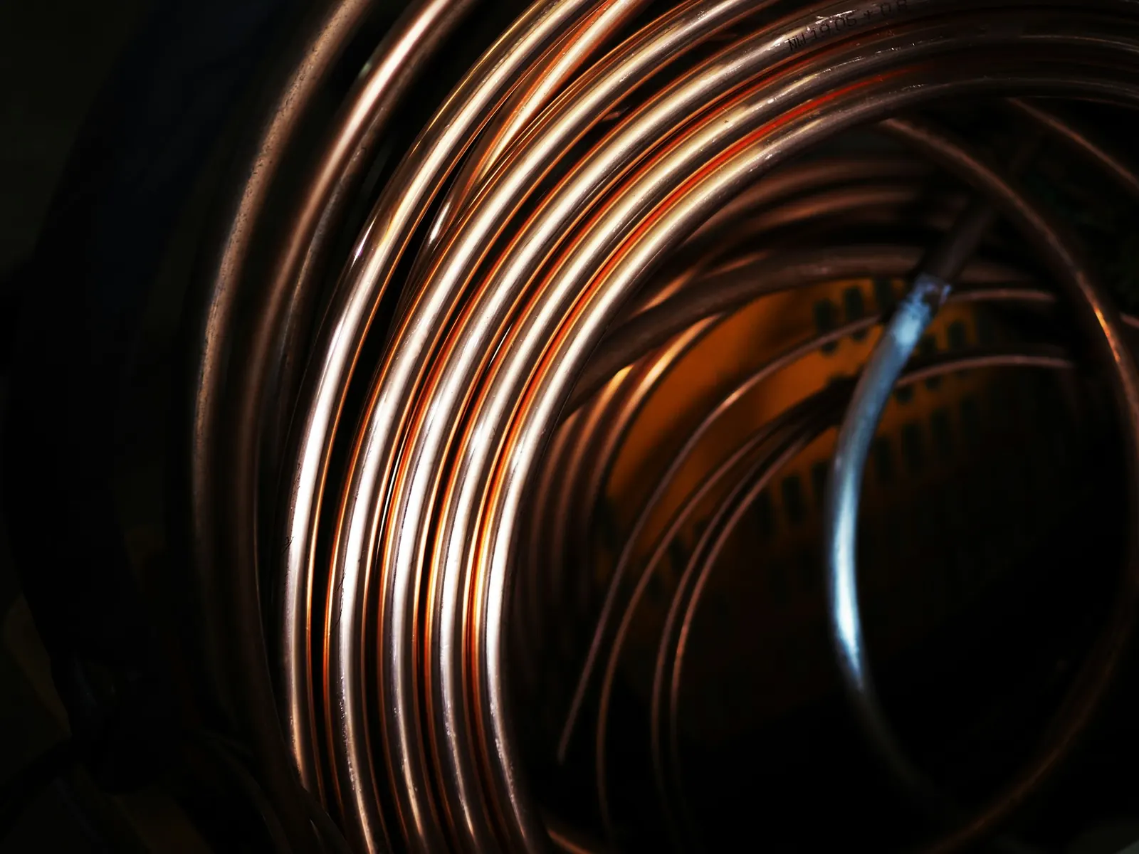 Coiled copper tubing, close up
