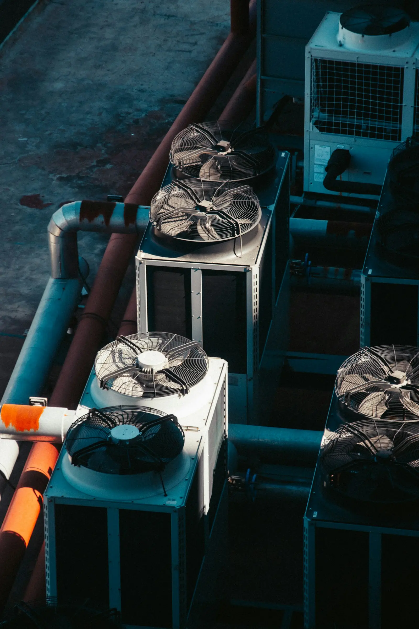 Rooftop condenser fans seen from above